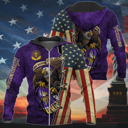 One Nation Under God Minnesota Vikings Hoodie Full Zip Hoodies