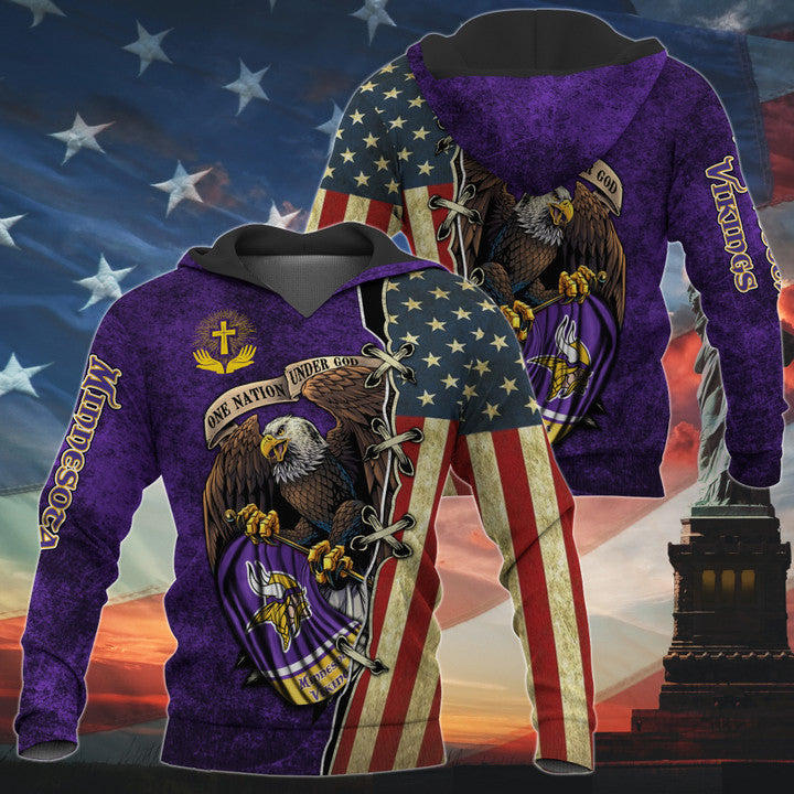 One Nation Under God Minnesota Vikings Hoodie Full Zip Hoodies