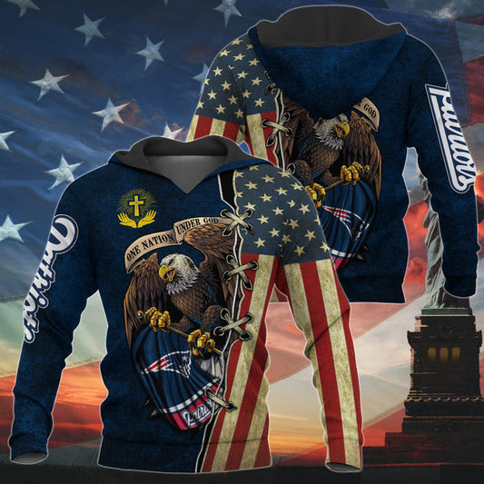 One Nation Under God New England Patriots Hoodie Full Zip Hoodies