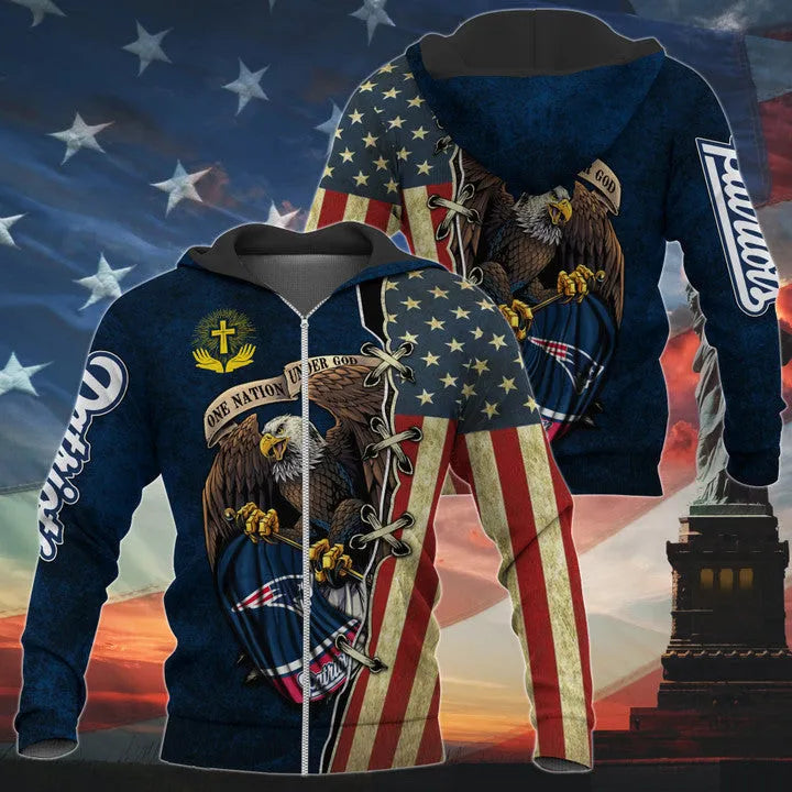 One Nation Under God New England Patriots Hoodie Full Zip Hoodies
