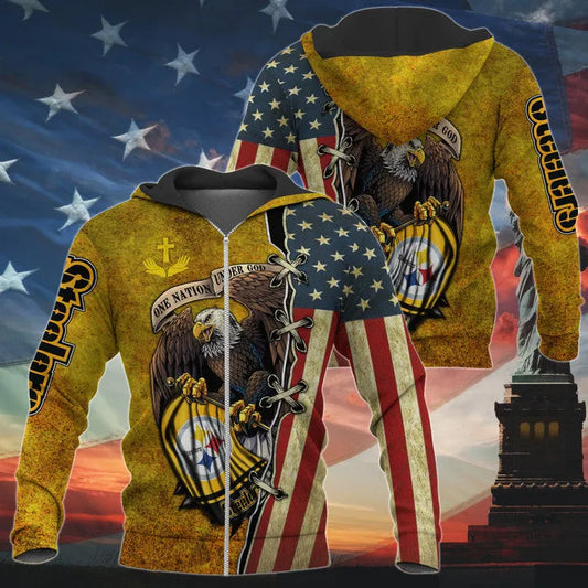 One Nation Under God Pittsburgh Steelers Hoodie Full Zip Hoodies