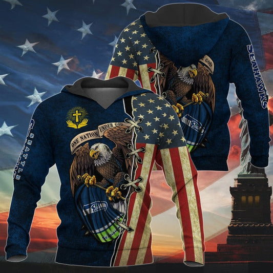 One Nation Under God Seattle Seahawks Hoodie Full Zip Hoodies