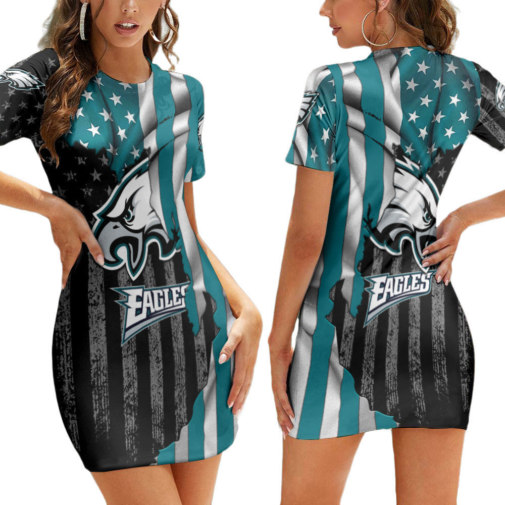 Philadelphia Eagles Casual Short Sleeve Bodycon Mini Dress BG208
