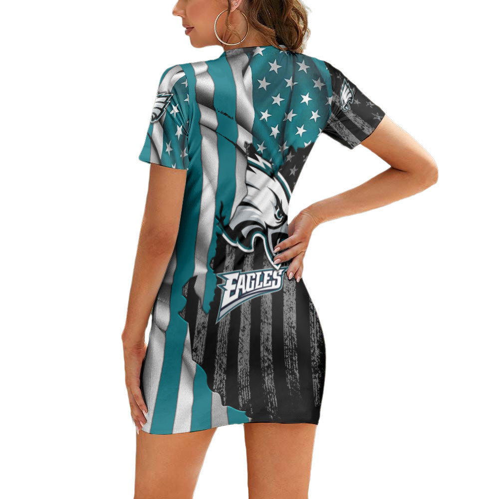 Philadelphia Eagles Casual Short Sleeve Bodycon Mini Dress BG208