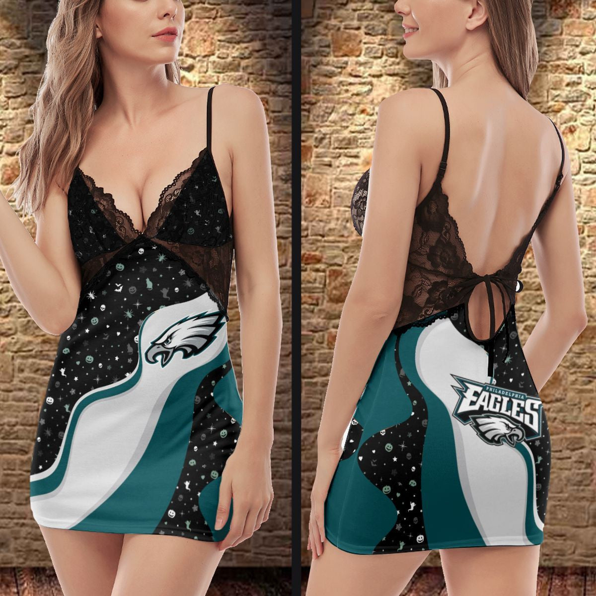 Philadelphia Eagles Halloween Lace Back Strap Slip Dress 322
