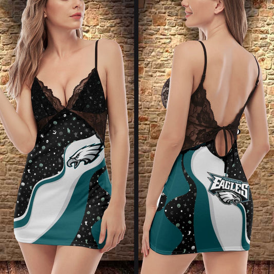Philadelphia Eagles Halloween Lace Back Strap Slip Dress 322