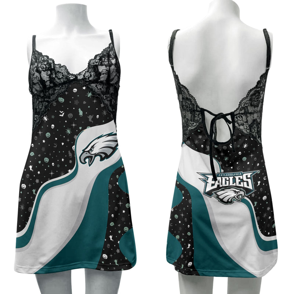 Philadelphia Eagles Halloween Lace Back Strap Slip Dress 322