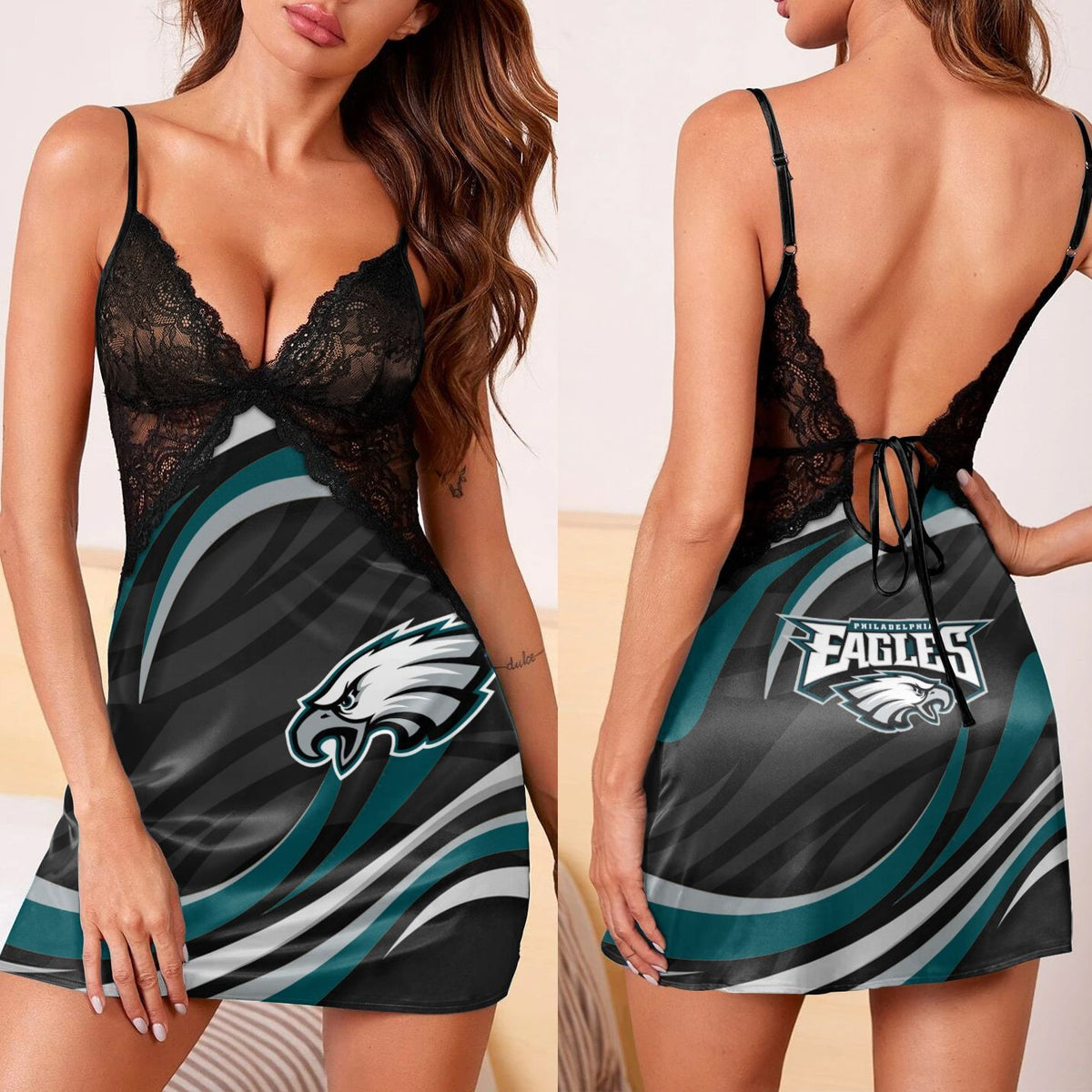 Philadelphia Eagles Lace Back Strap Slip Dress 13-1