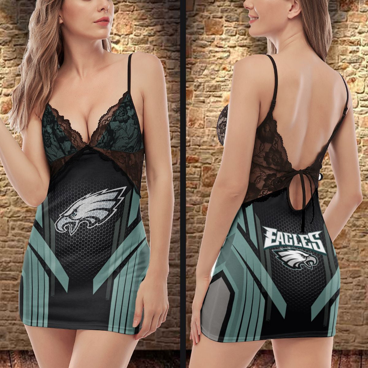 Philadelphia Eagles Lace Back Strap Slip Dress 400