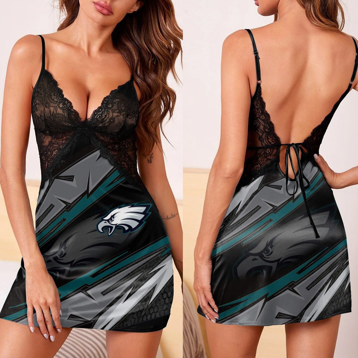 Philadelphia Eagles Lace Back Strap Slip Dress 80