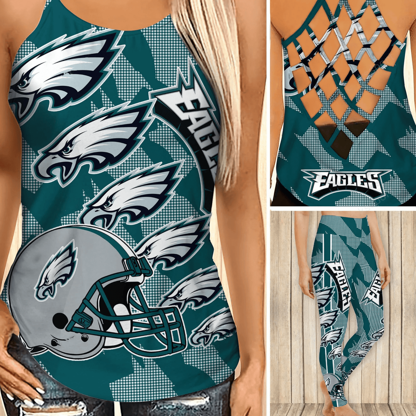 Philadelphia Eagles Leggings And Criss Cross Tank Top BG24