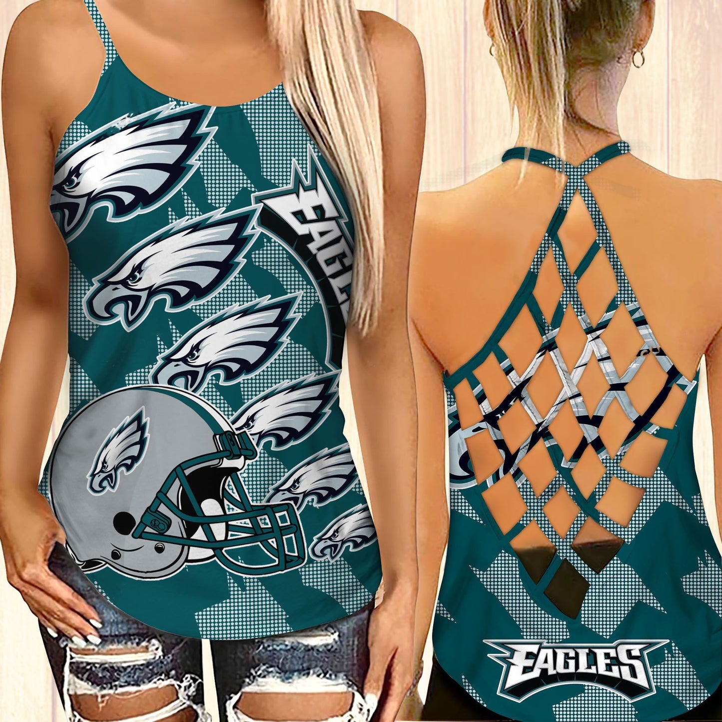 Philadelphia Eagles Leggings And Criss Cross Tank Top BG24