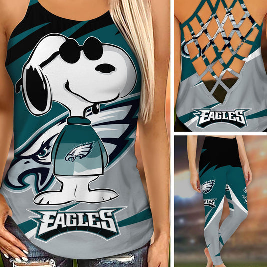 Philadelphia Eagles Leggings And Criss Cross Tank Top BG96