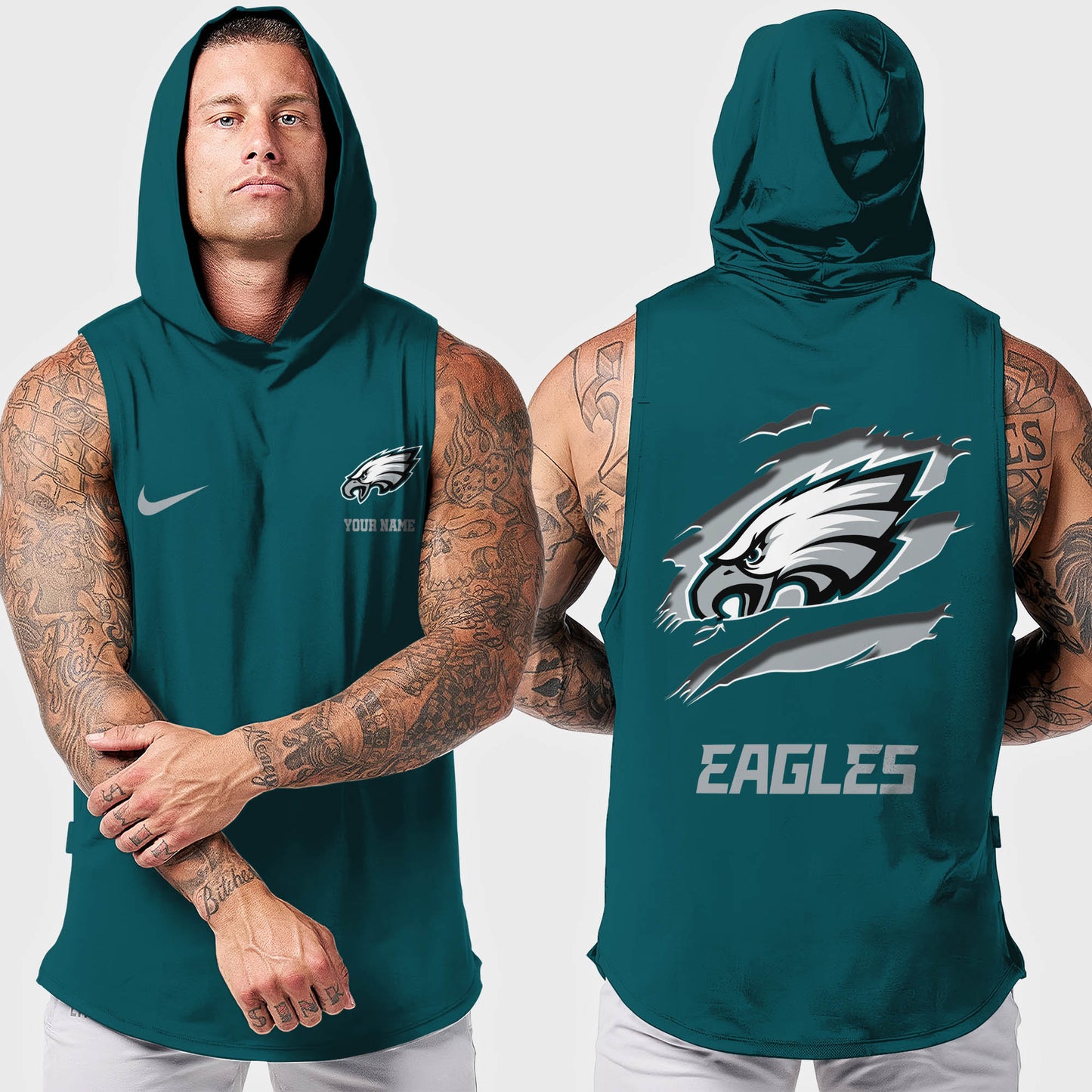 Philadelphia Eagles Men Workout Hooded Tank Top AZMGSH026