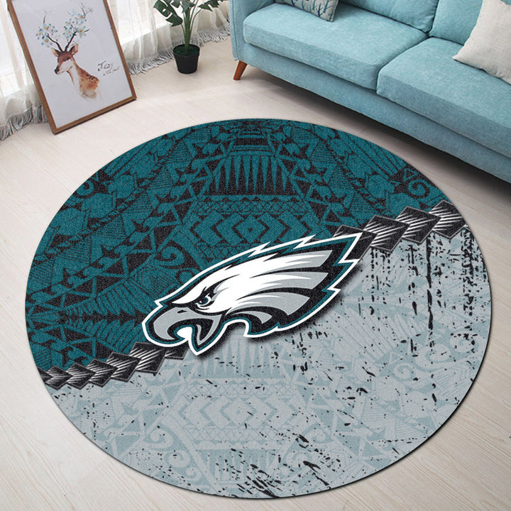 Philadelphia Eagles Round Rug Grunge Polynesian 20