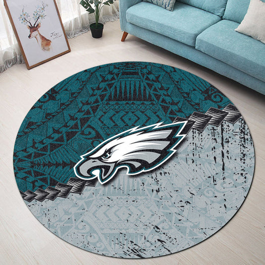 Philadelphia Eagles Round Rug Grunge Polynesian 20
