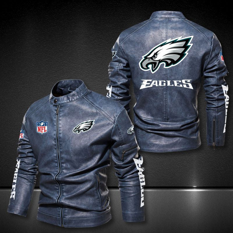 Philadelphia Eagles Stand-up Collar Leather Jacket BG06