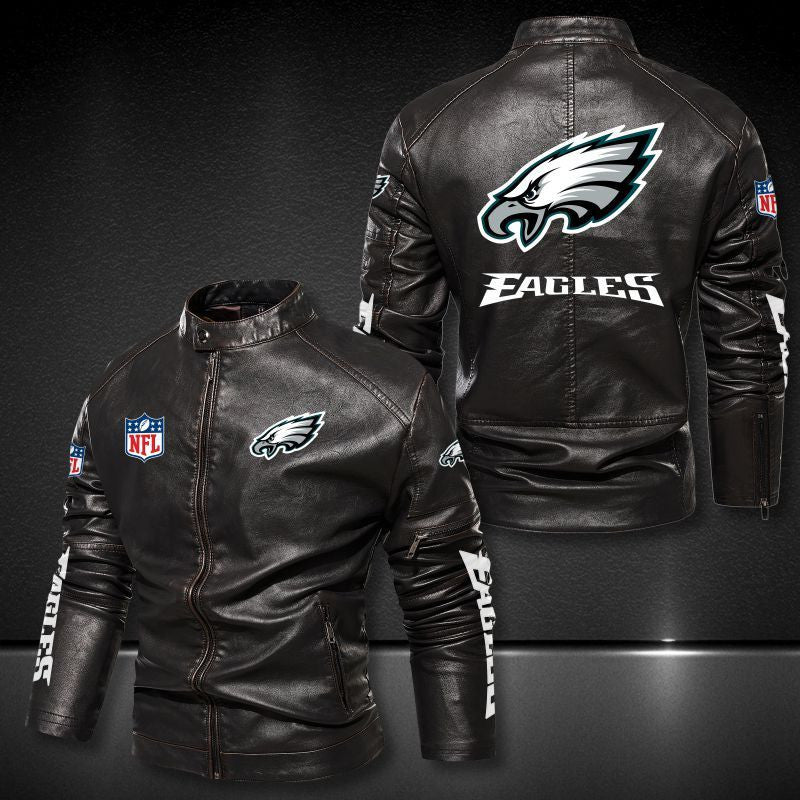 Philadelphia Eagles Stand-up Collar Leather Jacket BG06