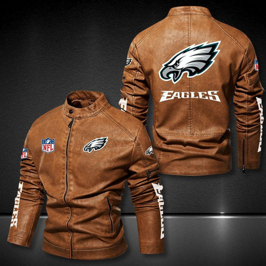 Philadelphia Eagles Stand-up Collar Leather Jacket BG06