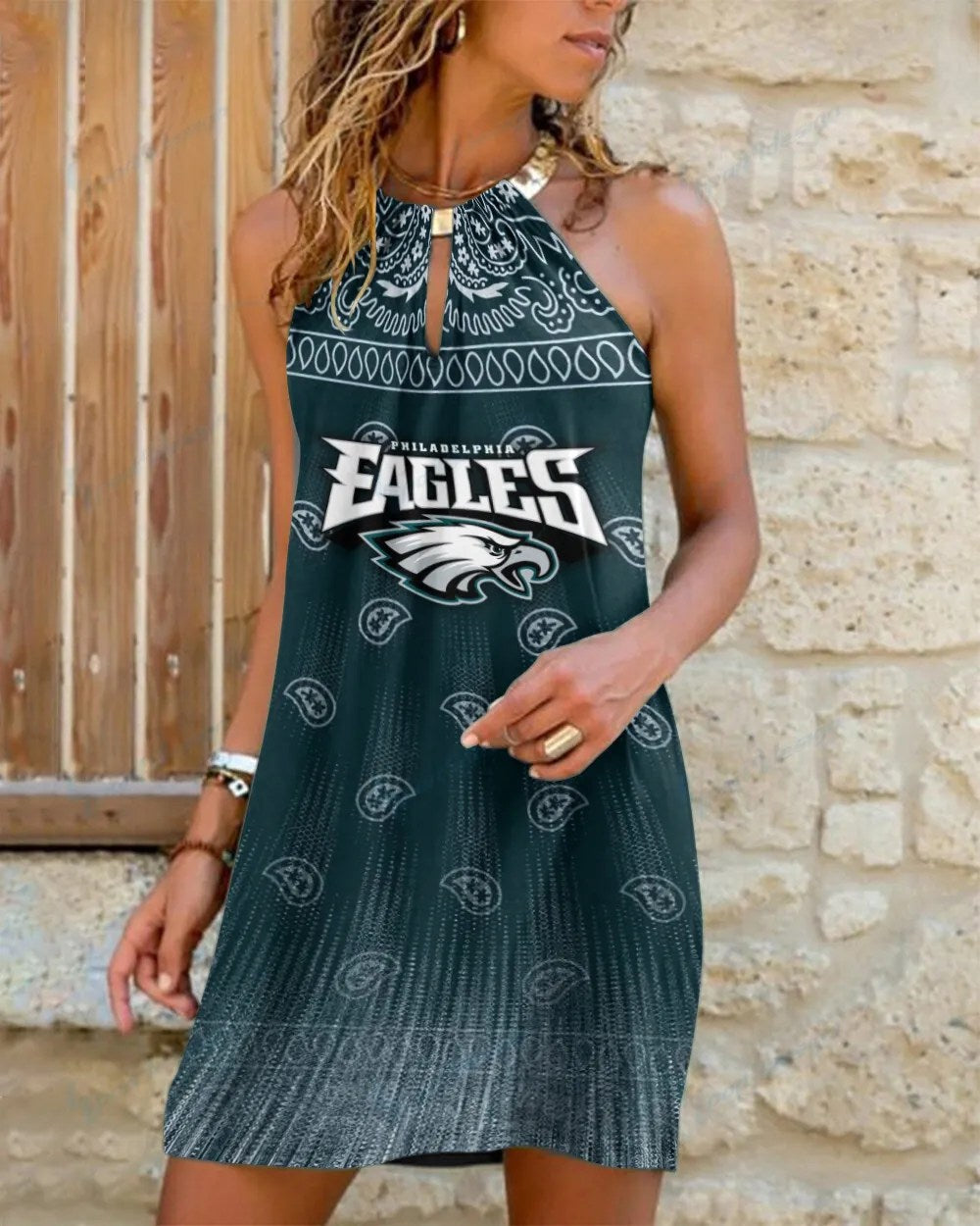 Philadelphia Eagles Summer Casual Metal Halter Neck Sleeveless Dress 148