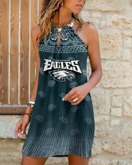 Philadelphia Eagles Summer Casual Metal Halter Neck Sleeveless Dress 148
