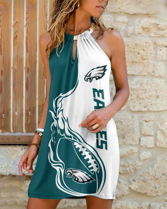 Philadelphia Eagles Summer Casual Metal Halter Neck Sleeveless Dress 95