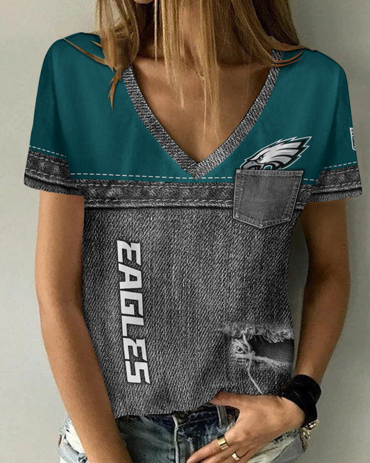 Philadelphia Eagles Summer V-neck Women T-shirt 166