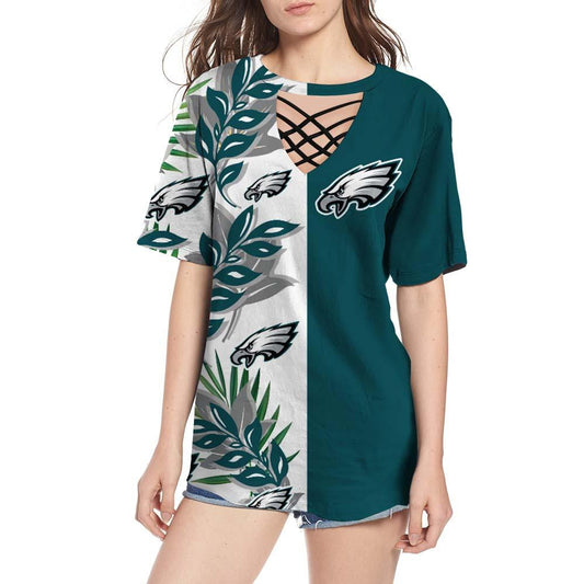 Philadelphia Eagles Women Summer String Short Sleeve Shirt BG45