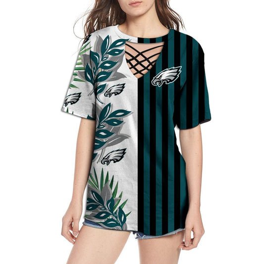Philadelphia Eagles Women Summer String Short Sleeve Shirt BG48