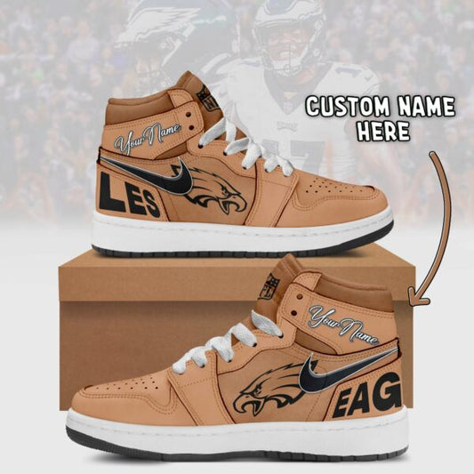 Philadelphia Eagles Limited Edition Brown High Air Jordan 1 Shoes with Custom Name AZBTAJ1SEW000041