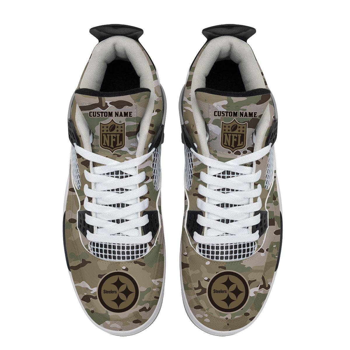 Pittsburgh Steelers Camo Personalized AJ4 Sneaker BG10