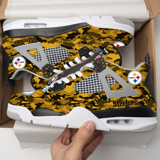 Pittsburgh Steelers Camo Personalized AJ4 Sneaker BG69