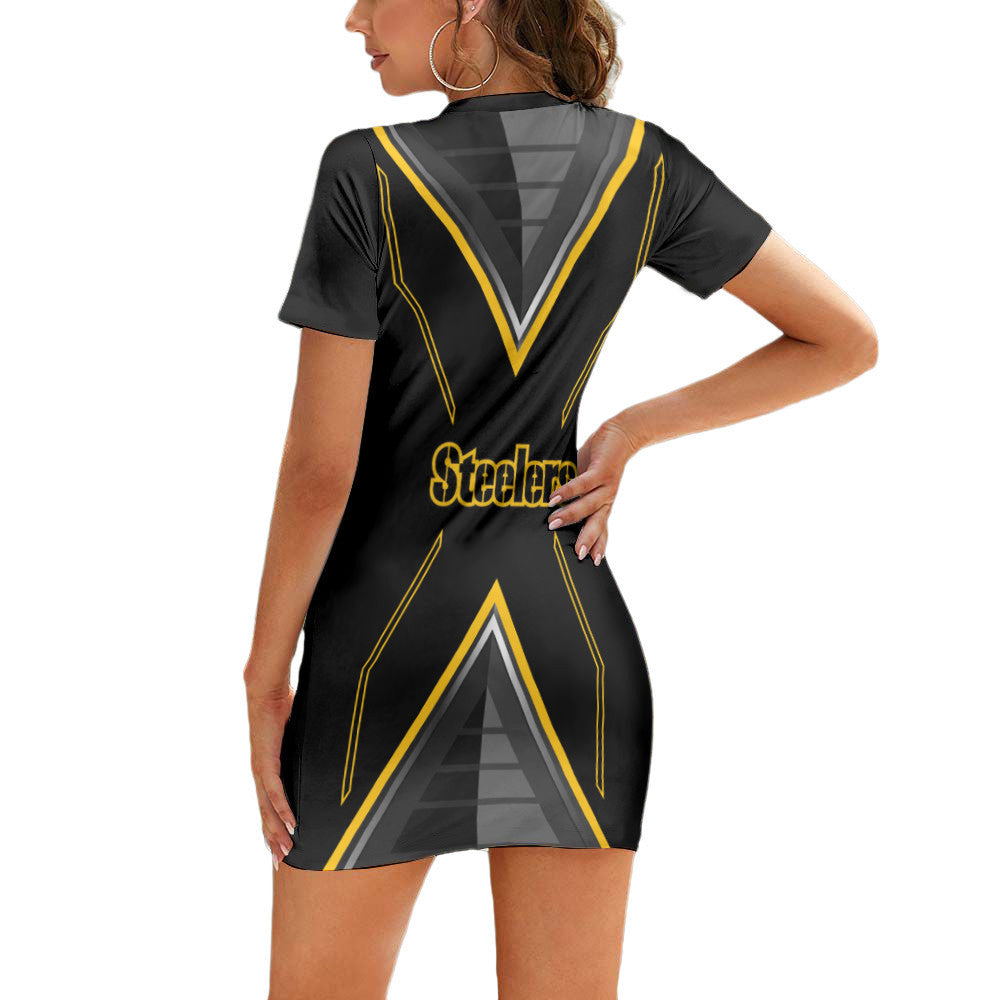 Pittsburgh Steelers Casual Short Sleeve Bodycon Mini Dress BG08