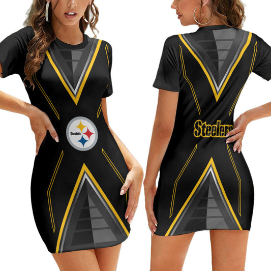 Pittsburgh Steelers Casual Short Sleeve Bodycon Mini Dress BG08