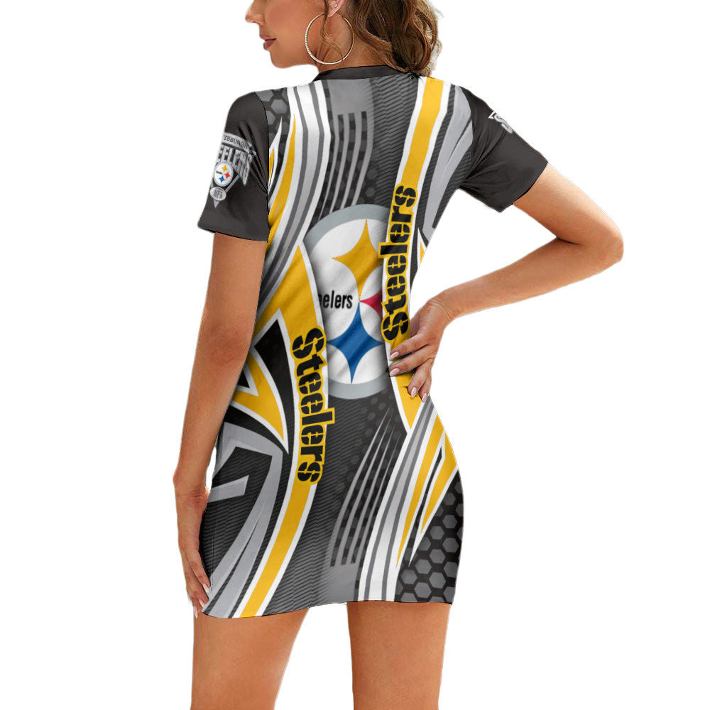 Pittsburgh Steelers Casual Short Sleeve Bodycon Mini Dress BG134