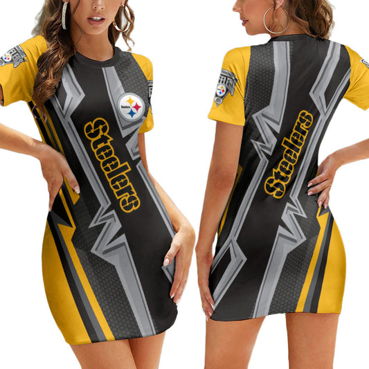 Pittsburgh Steelers Casual Short Sleeve Bodycon Mini Dress BG160