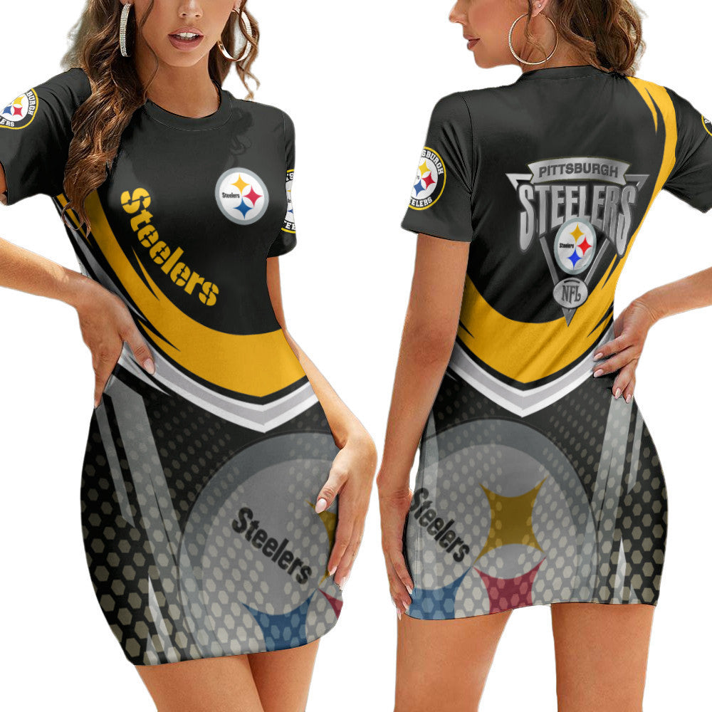 Pittsburgh Steelers Casual Short Sleeve Bodycon Mini Dress BG176