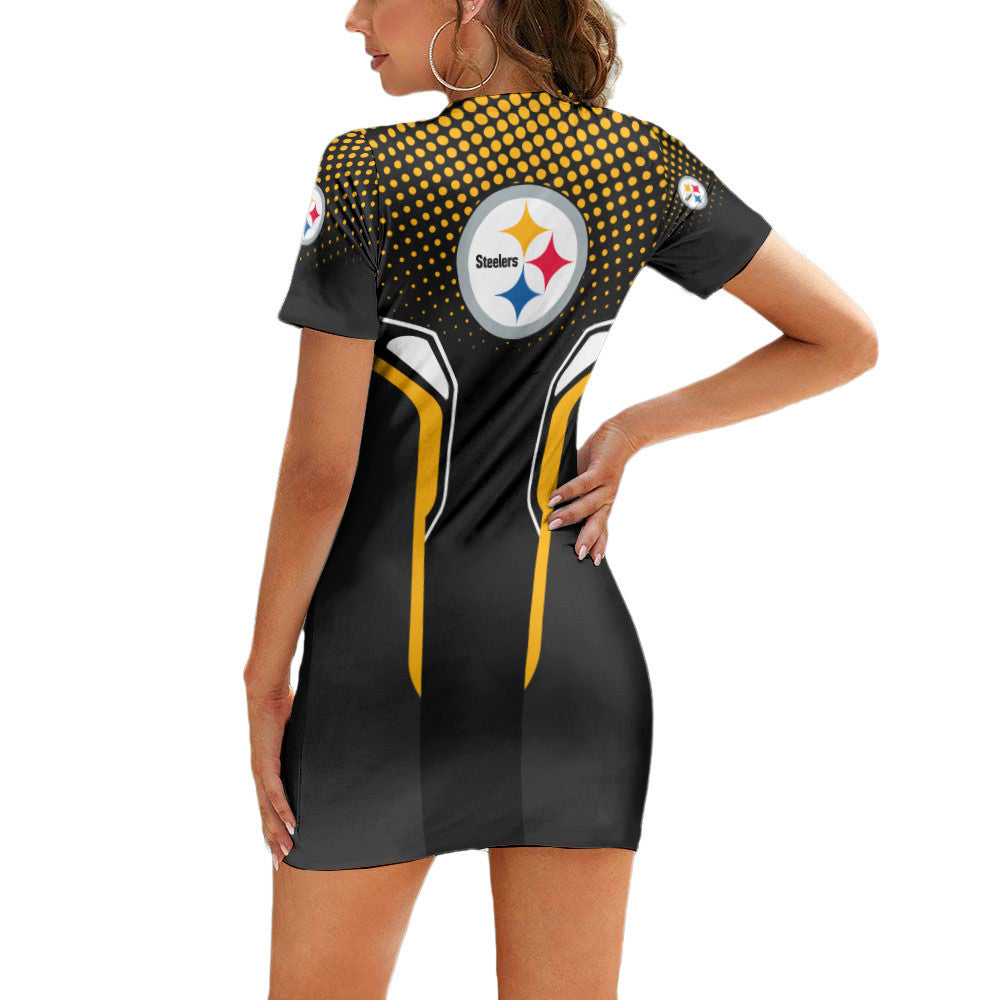Pittsburgh Steelers Casual Short Sleeve Bodycon Mini Dress BG201