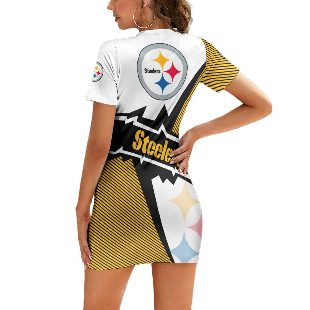 Pittsburgh Steelers Casual Short Sleeve Bodycon Mini Dress BG51