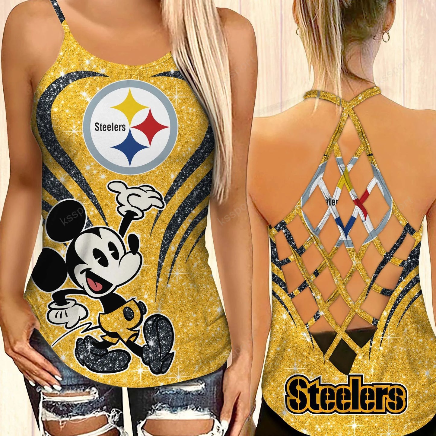Pittsburgh Steelers Criss-cross Open Back Camisole Tank Top BG57