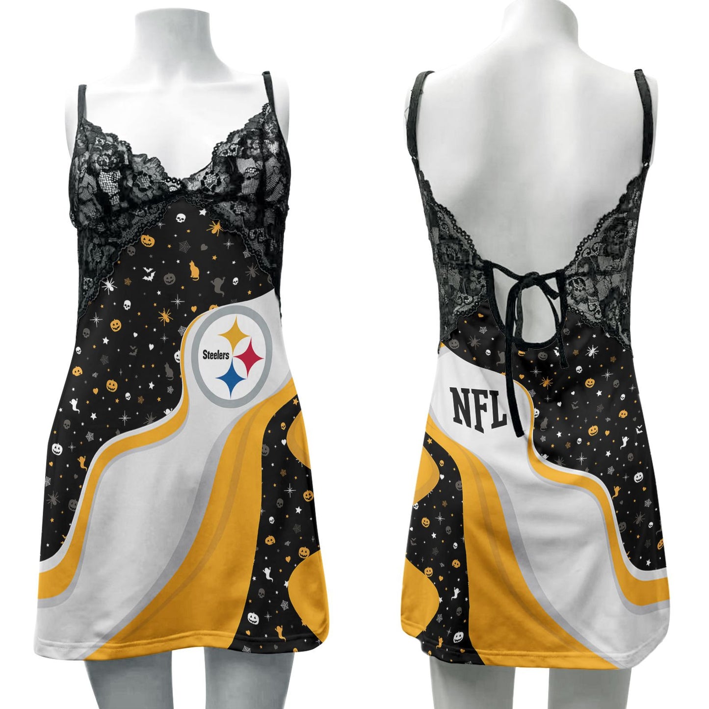 Pittsburgh Steelers Halloween Lace Back Strap Slip Dress 311