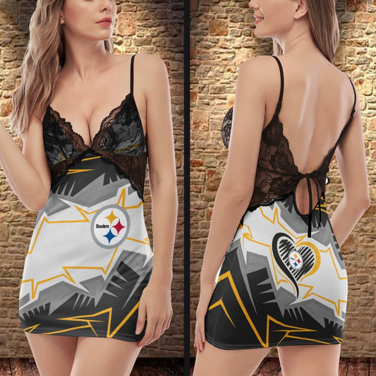 Pittsburgh Steelers Halloween Lace Back Strap Slip Dress 343