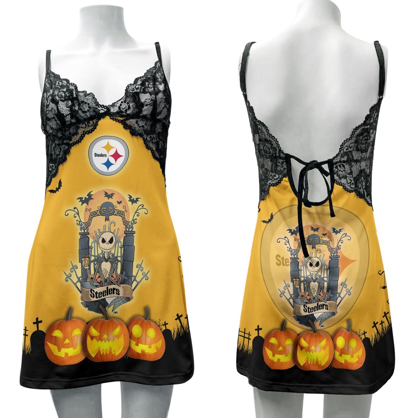 Pittsburgh Steelers Halloween Lace Back Strap Slip Dress 347