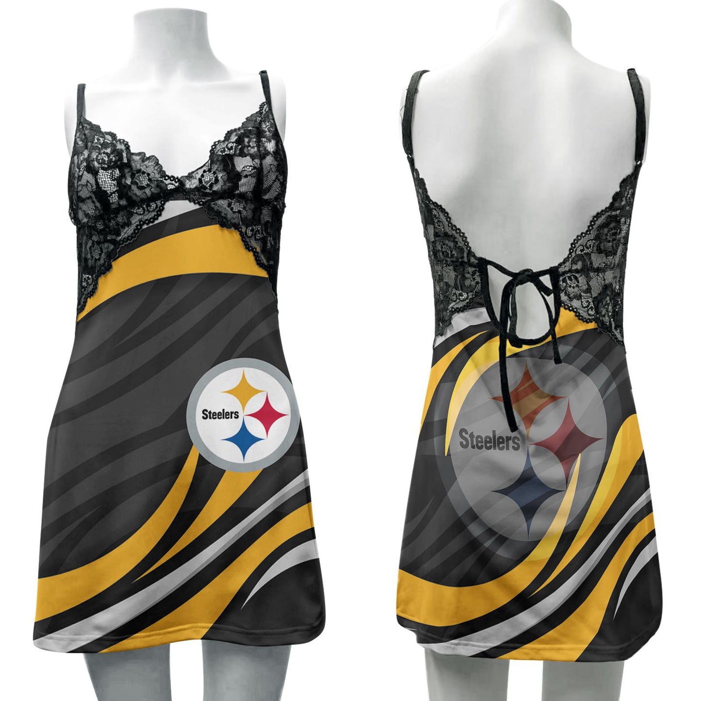 Pittsburgh Steelers Lace Back Strap Slip Dress 05
