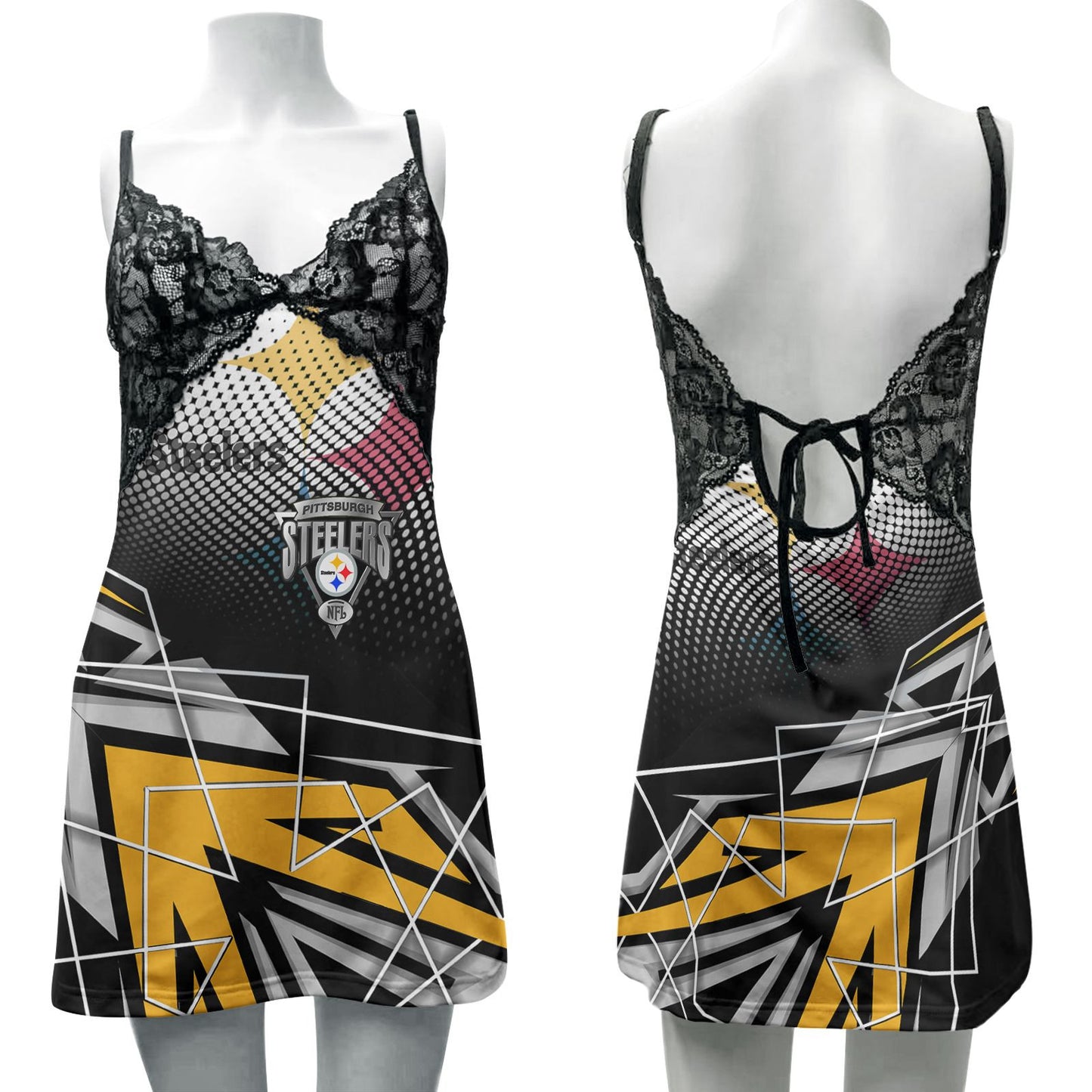 Pittsburgh Steelers Lace Back Strap Slip Dress 107-1