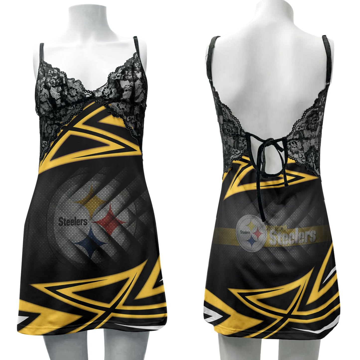 Pittsburgh Steelers Lace Back Strap Slip Dress 113-1