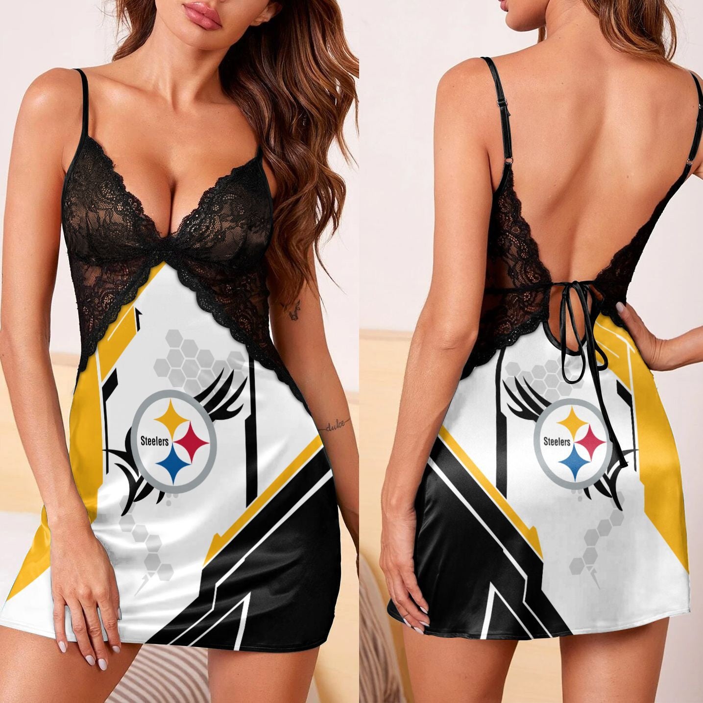 Pittsburgh Steelers Lace Back Strap Slip Dress 120