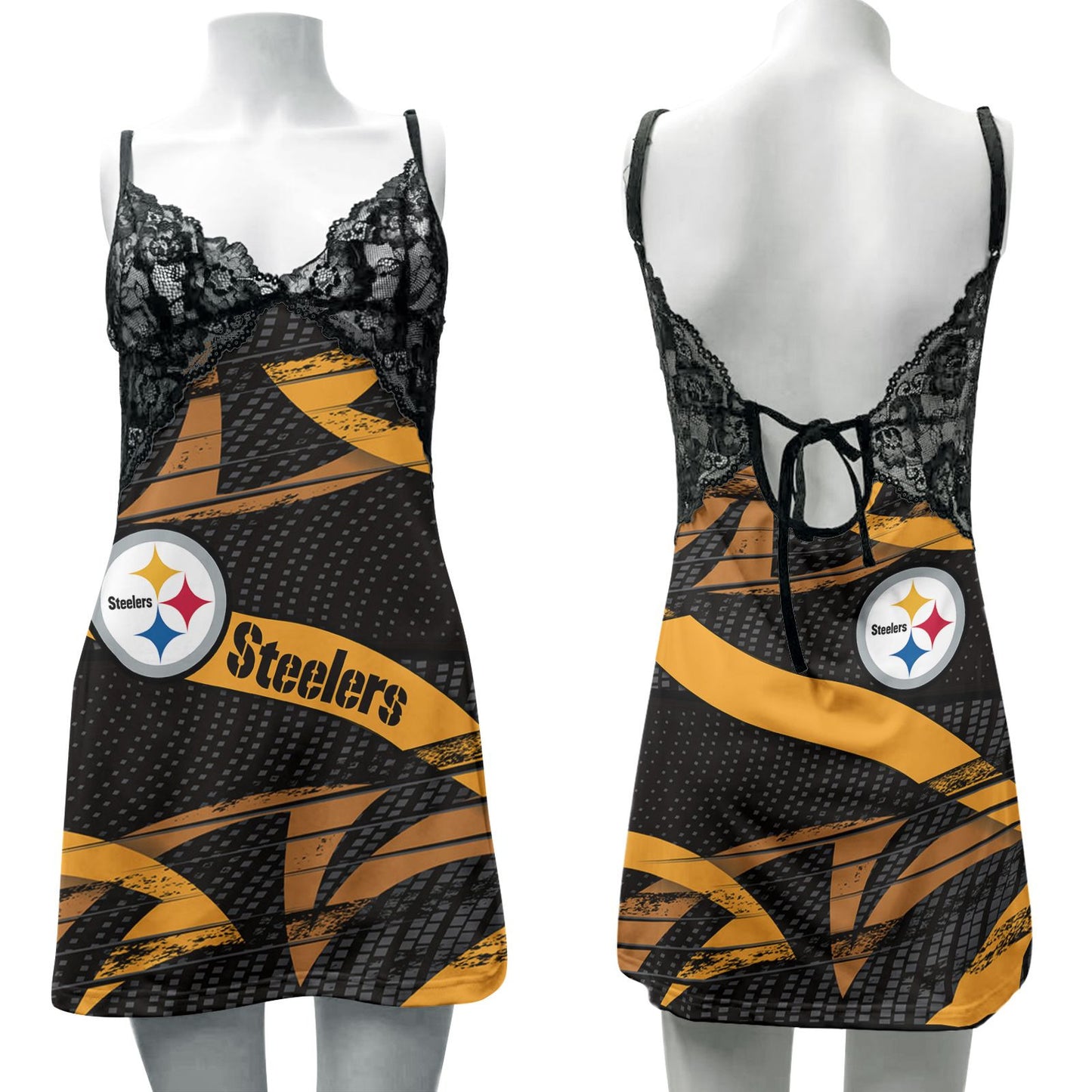 Pittsburgh Steelers Lace Back Strap Slip Dress 129-1