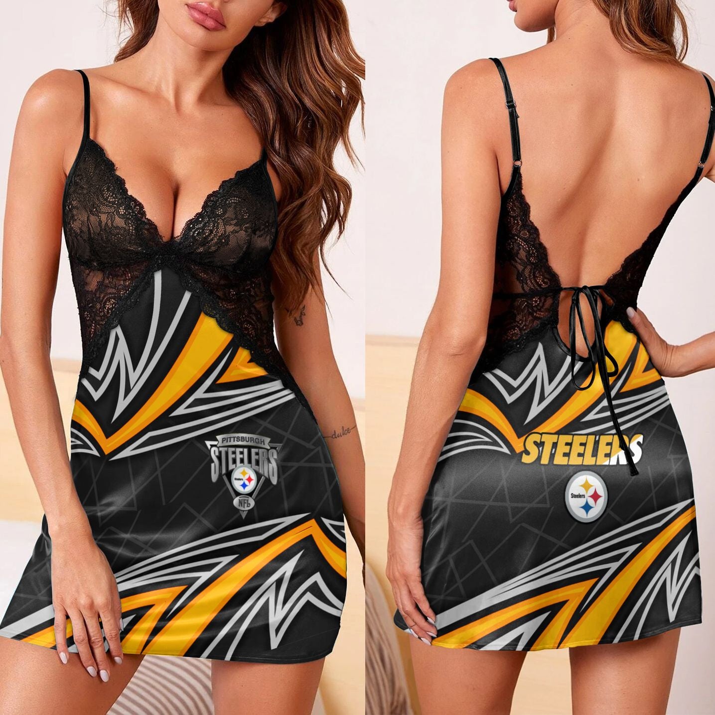 Pittsburgh Steelers Lace Back Strap Slip Dress 135