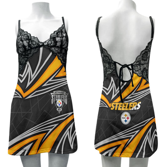 Pittsburgh Steelers Lace Back Strap Slip Dress 135